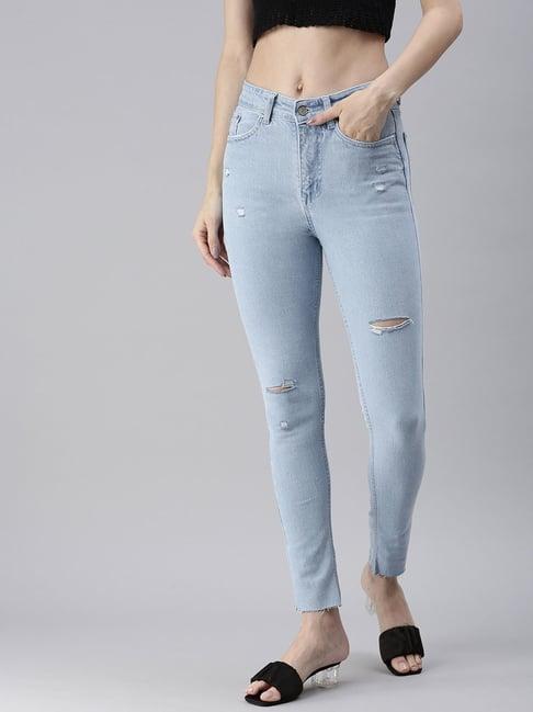 showoff mildly distressed blue skinny fit denim jeans