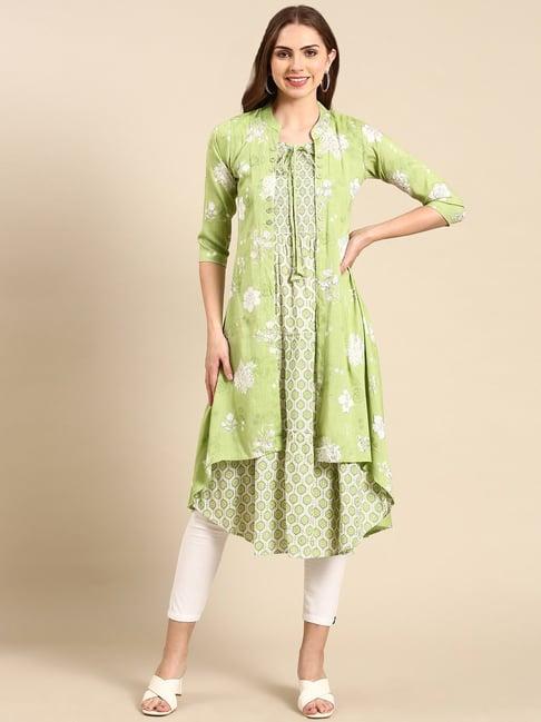 showoff mint cotton floral print kurta