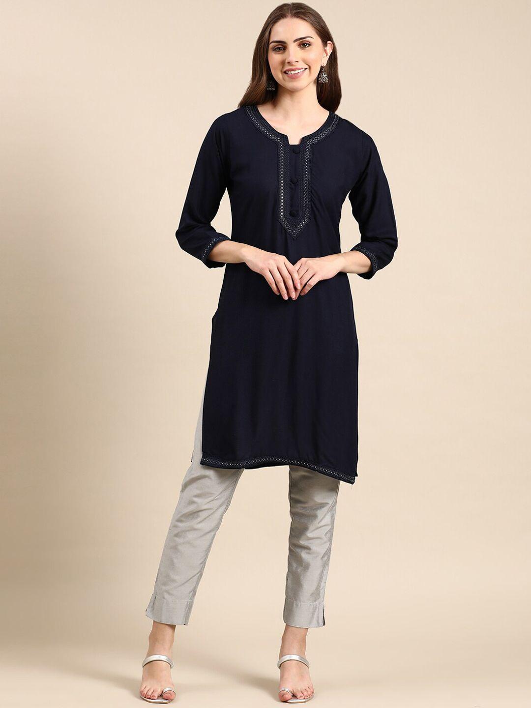 showoff mirror work indigo kurta