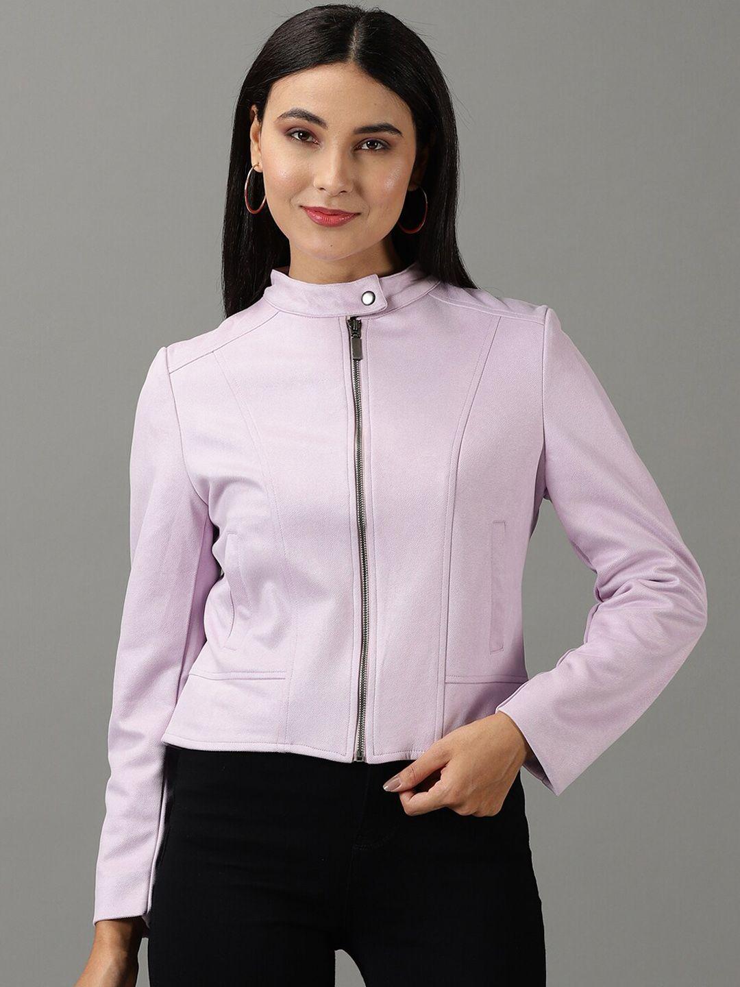 showoff mock collar long sleeves biker jacket