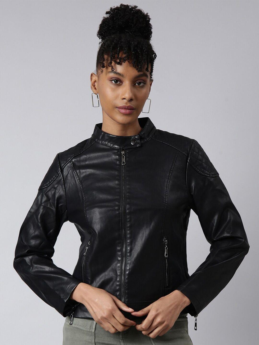 showoff mock collar long sleeves zip detail windcheater biker jacket