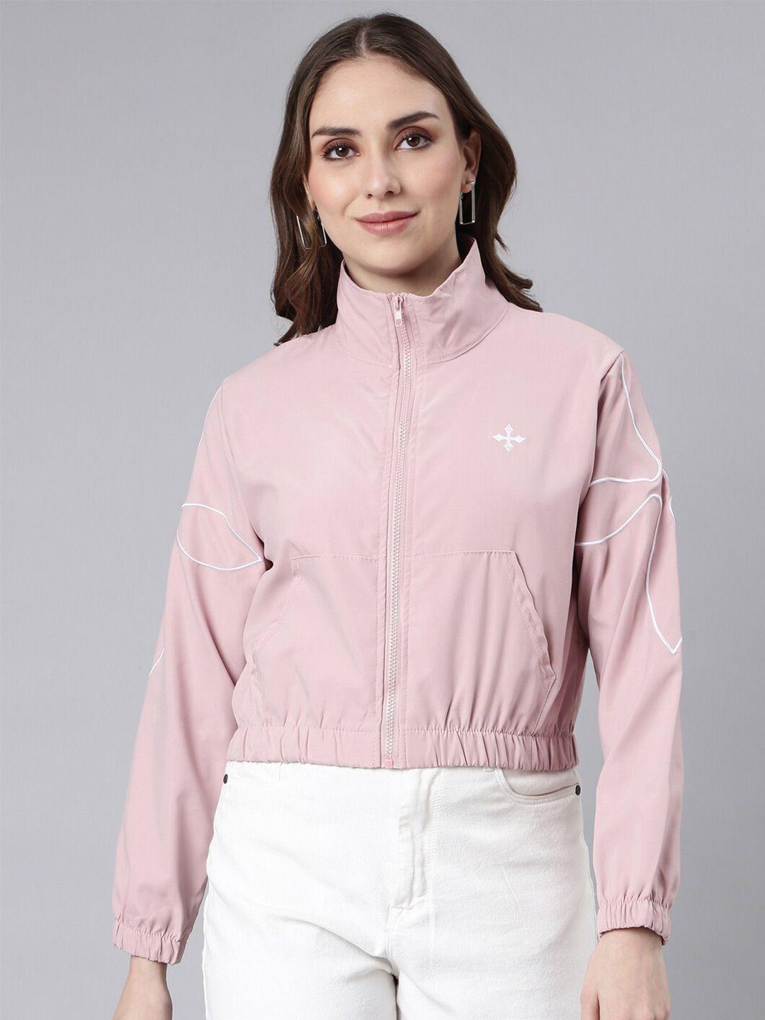 showoff mock collar long sleeves zip detail windcheater crop bomber jacket