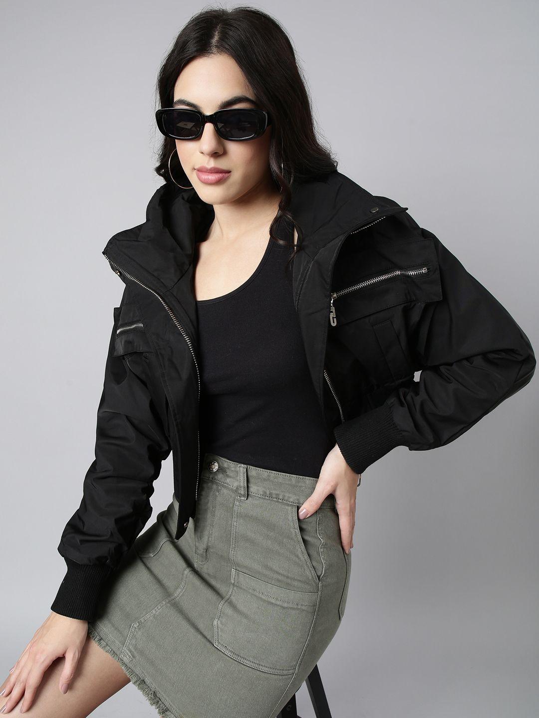 showoff mock collar windcheater crop open front jacket