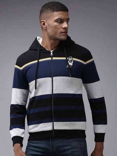 showoff multi cotton regular fit striped hooded sweatshirt
