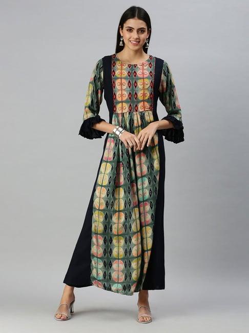 showoff multicolor cotton printed ankle length anarkali kurta