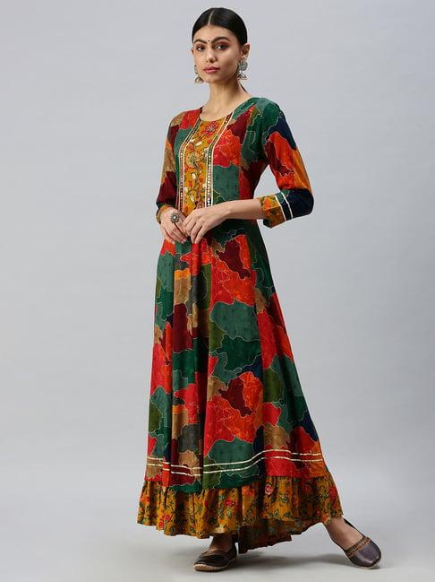 showoff multicolor cotton printed ankle length anarkali kurta