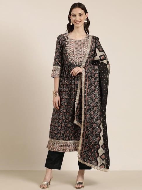 showoff multicolor embroidered kurta with pants & dupatta