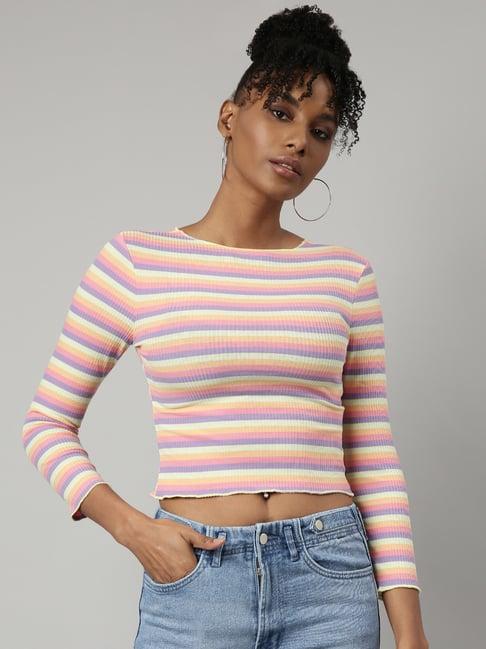 showoff multicolor striped crop top