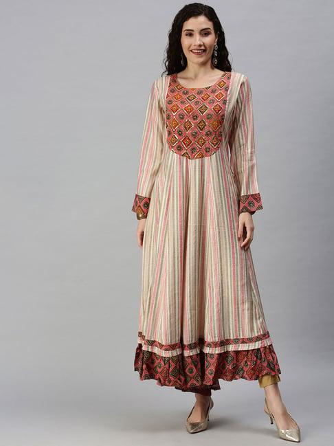 showoff multicolor stripes ankle length anarkali kurta