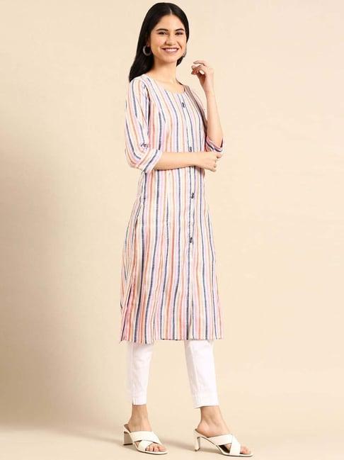 showoff multicolored cotton striped straight kurta