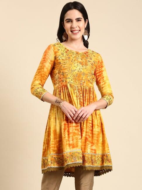 showoff mustard cotton embroidered kurti