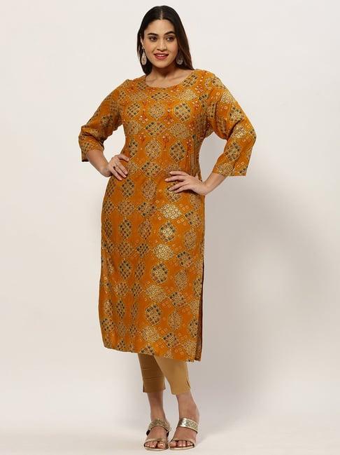 showoff mustard embellished kurta