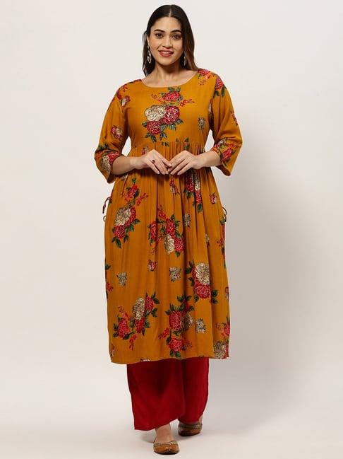 showoff mustard floral print kurta