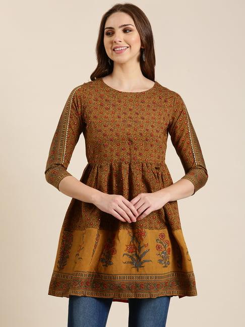 showoff mustard floral print kurti