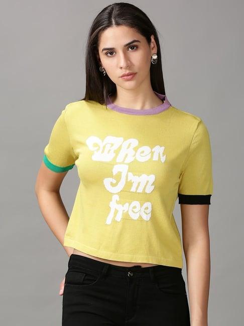 showoff mustard printed crop top