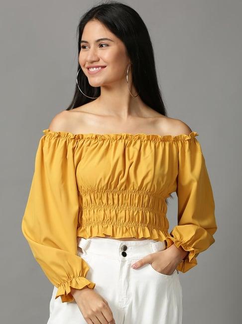 showoff mustard regular fit top