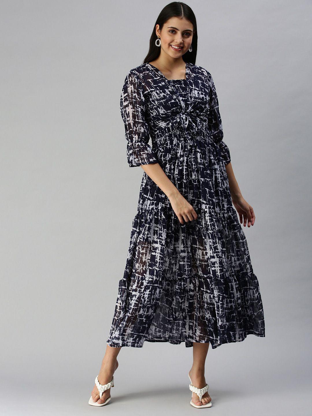 showoff navy blue chiffon maxi dress