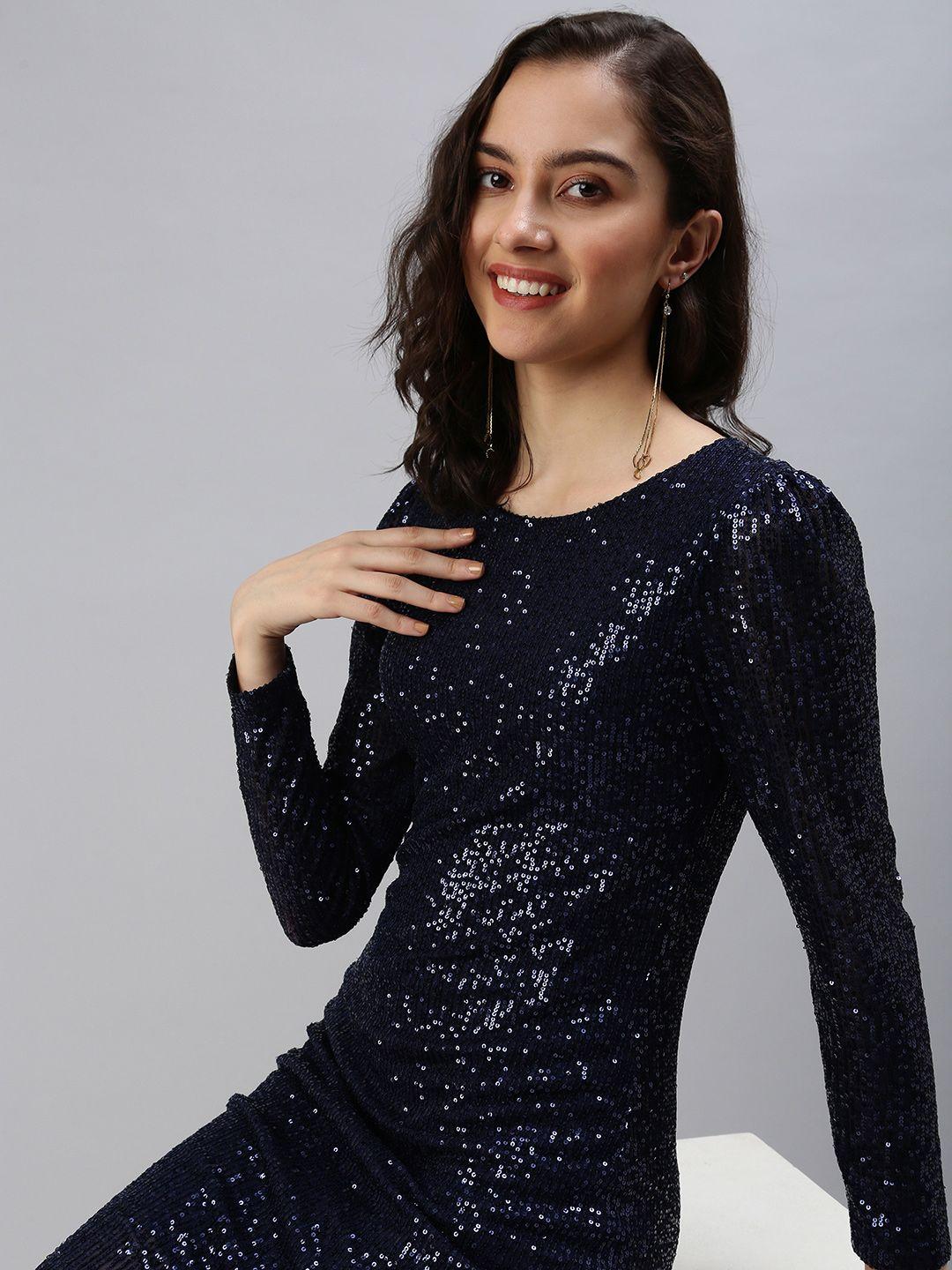 showoff navy blue embellished sheath dress