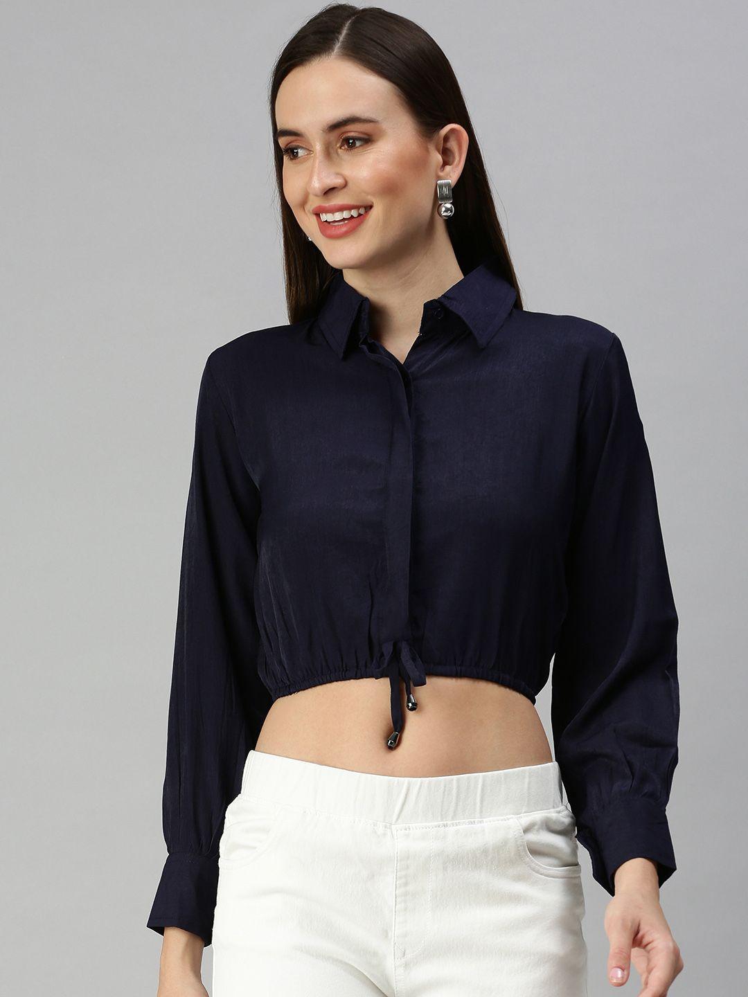 showoff navy blue shirt style crop top