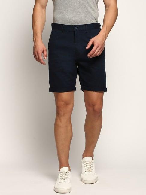 showoff navy blue slim fit shorts