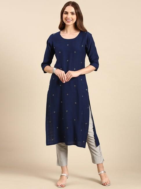 showoff navy cotton embellished kurta