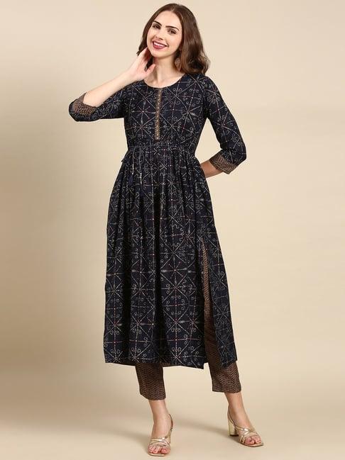 showoff navy embellished kurta with pants