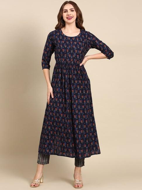 showoff navy embellished kurta with pants