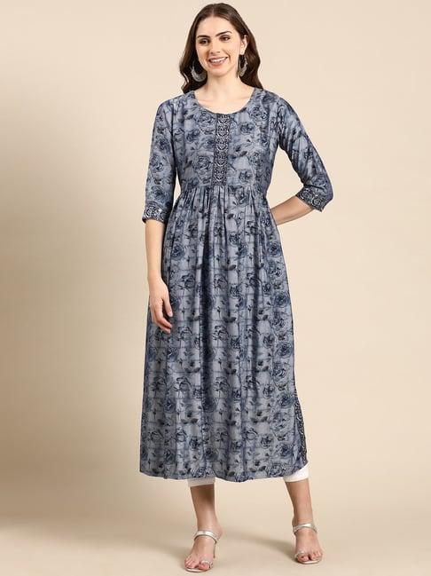 showoff navy floral print kurta