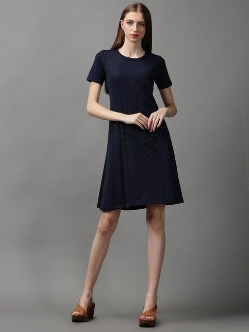 showoff navy printed a-line dress