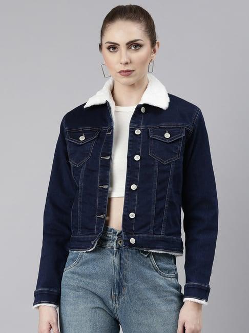 showoff navy regular fit denim jacket