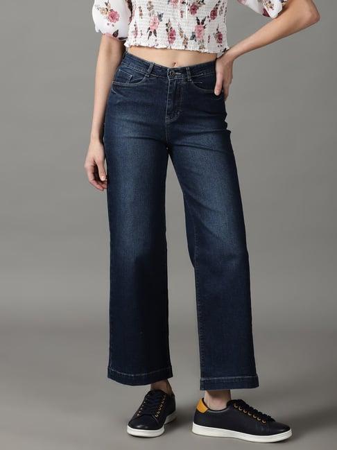 showoff navy regular fit high rise jeans