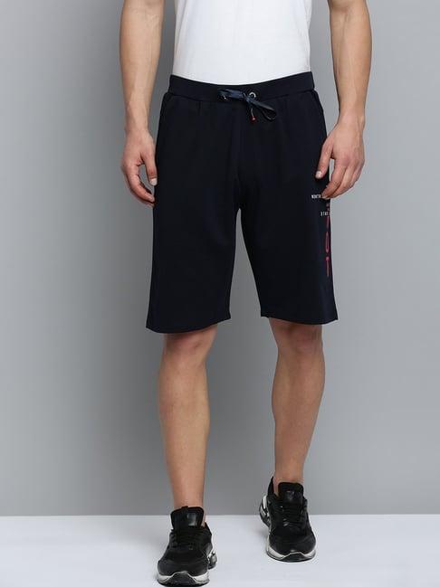 showoff navy regular fit printed shorts