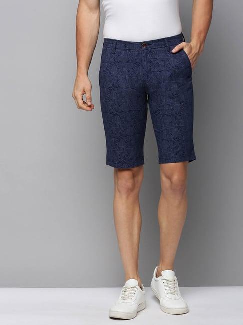 showoff navy regular fit printed shorts