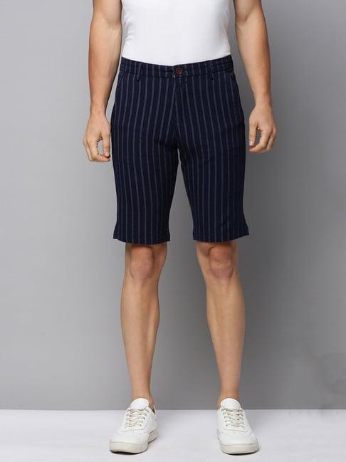 showoff navy regular fit striped shorts