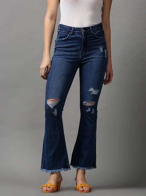 showoff navy solid mid rise jeans