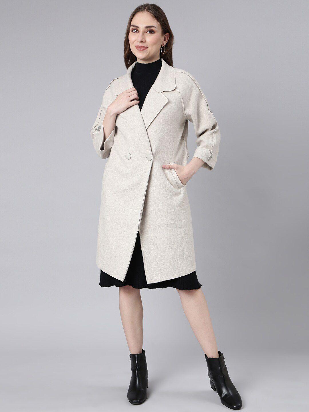 showoff notched lapel acrylic longline overcoat