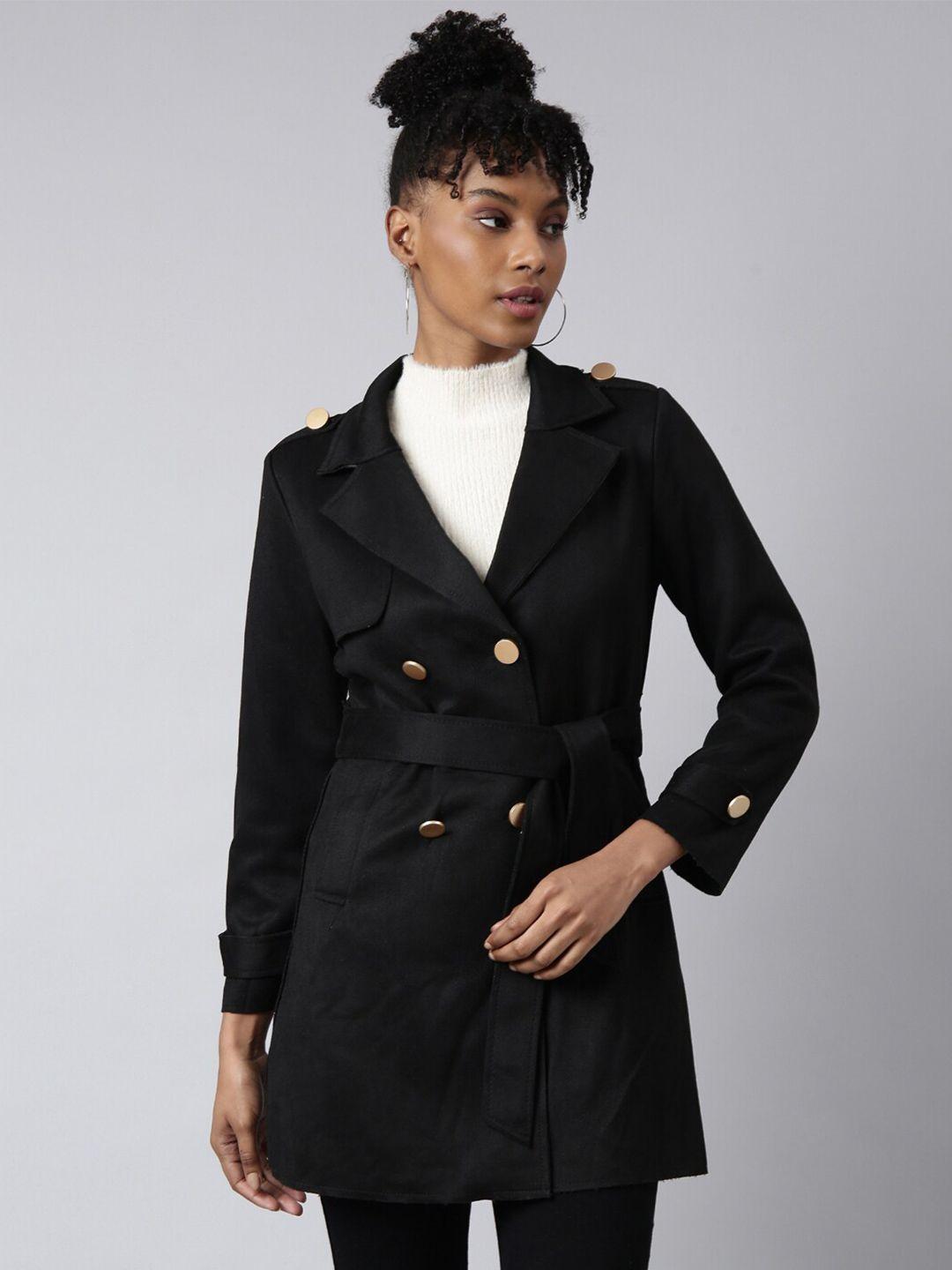 showoff notched lapel collar double-breasted suede trench coat