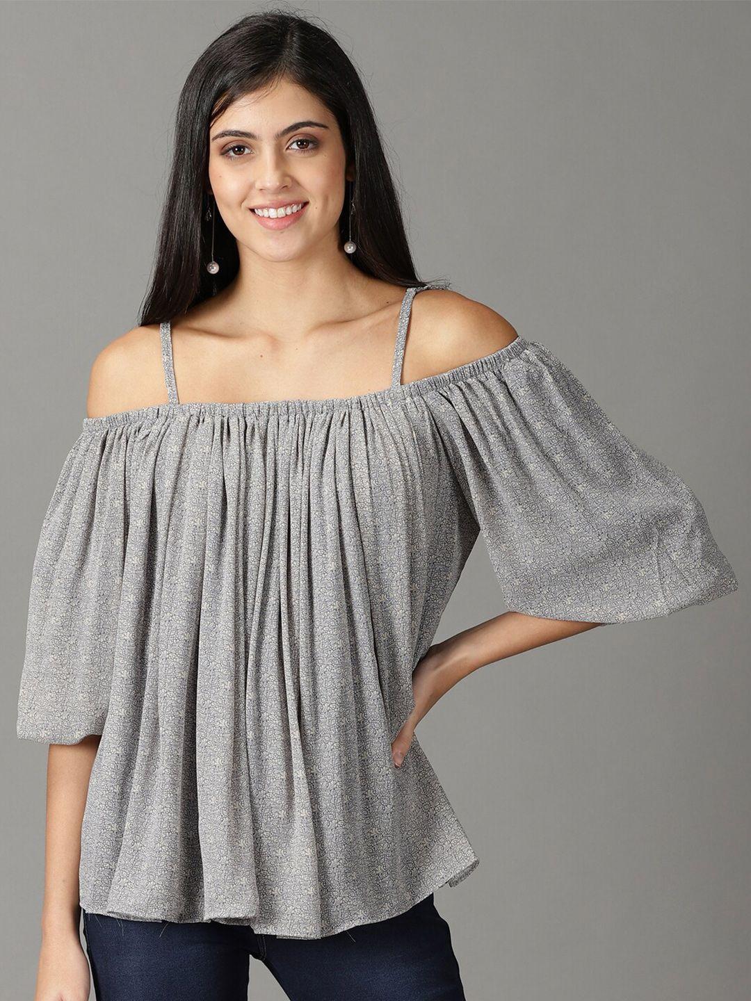 showoff off-shoulder bohemian chiffon bardot top