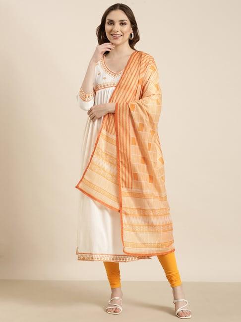 showoff off white embroidered kurta with dupatta