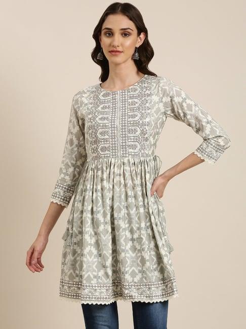 showoff off white embroidered kurti