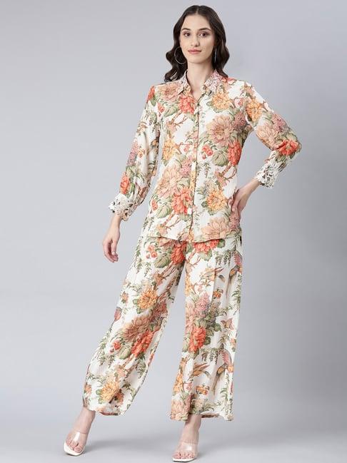 showoff off white floral print co-ord set