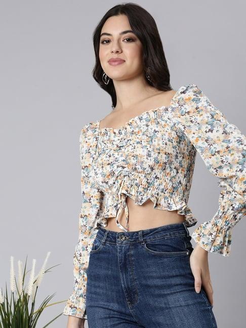 showoff off white floral print crop top