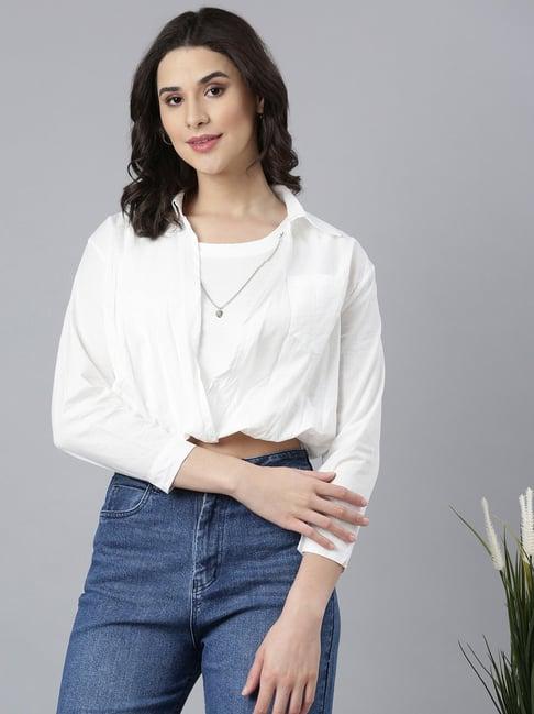 showoff off white regular fit top comes with attached inner & chain