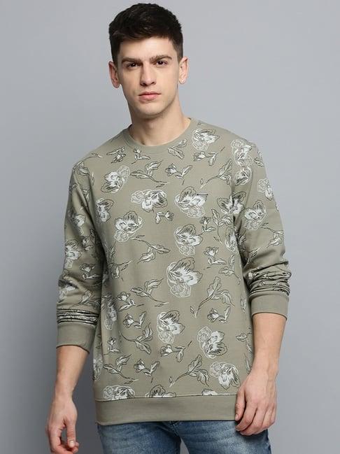 showoff olive cotton regular fit printed sweatshirt