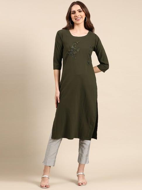 showoff olive embellished kurta