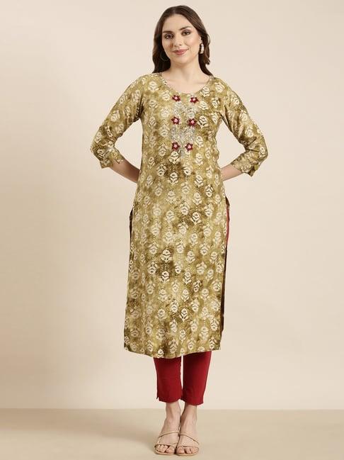 showoff olive floral print kurta