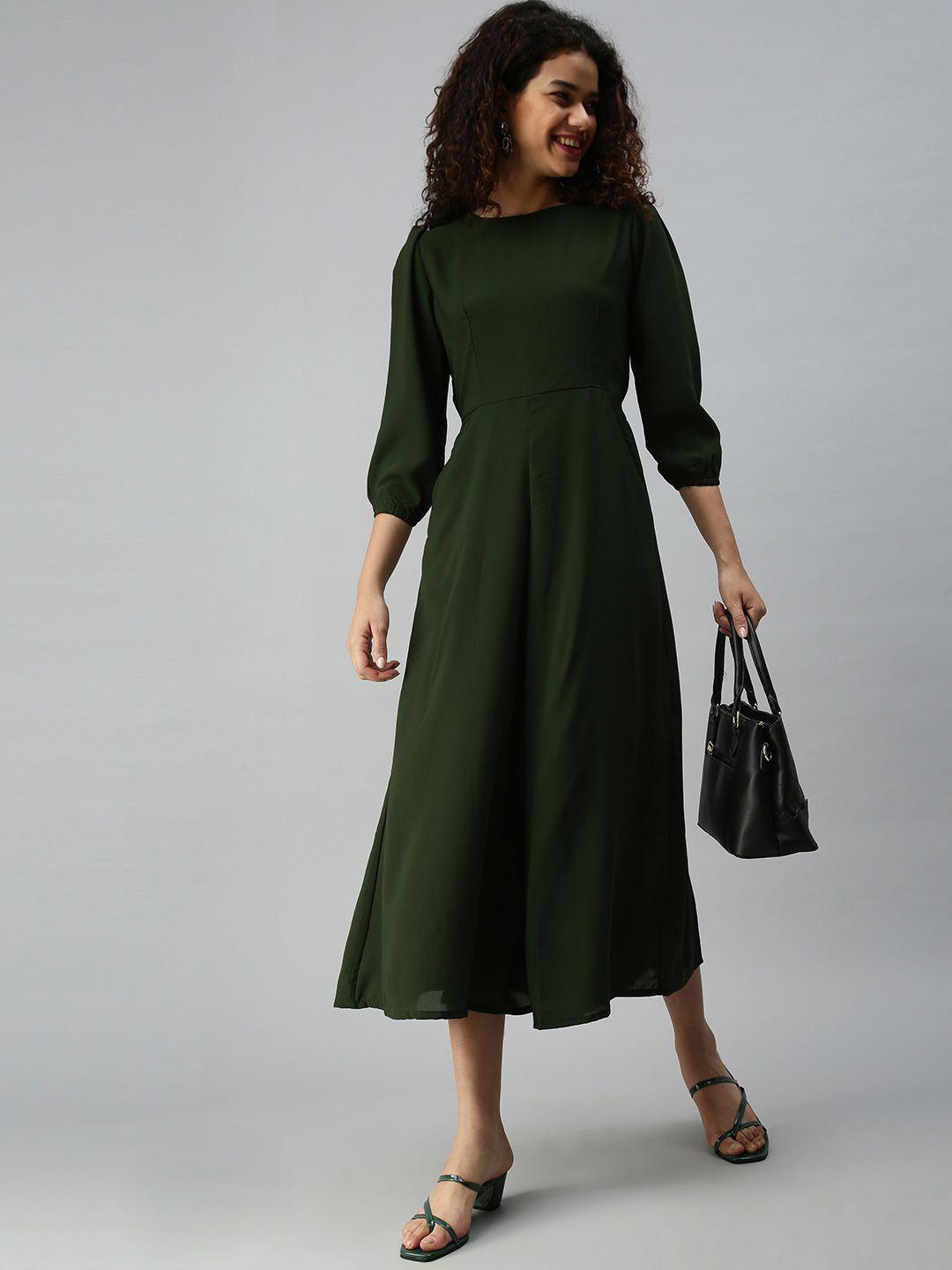 showoff olive green puff sleeves culotte jumpsuit