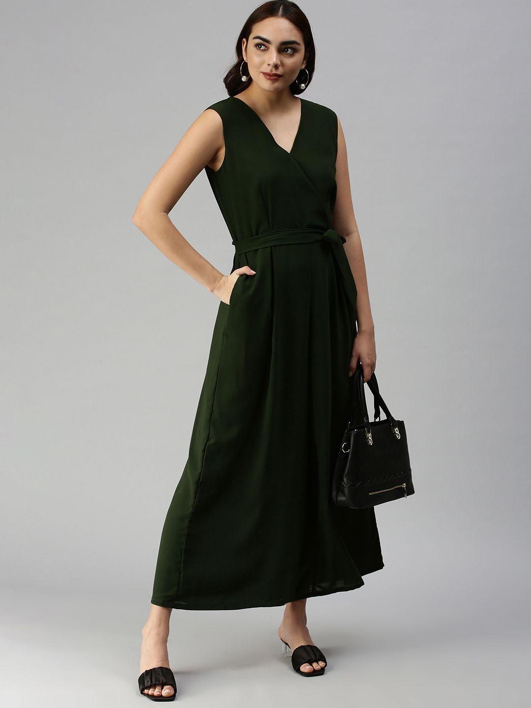 showoff olive green solid culotte jumpsuit