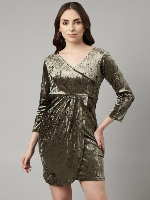 showoff olive regular fit wrap dress