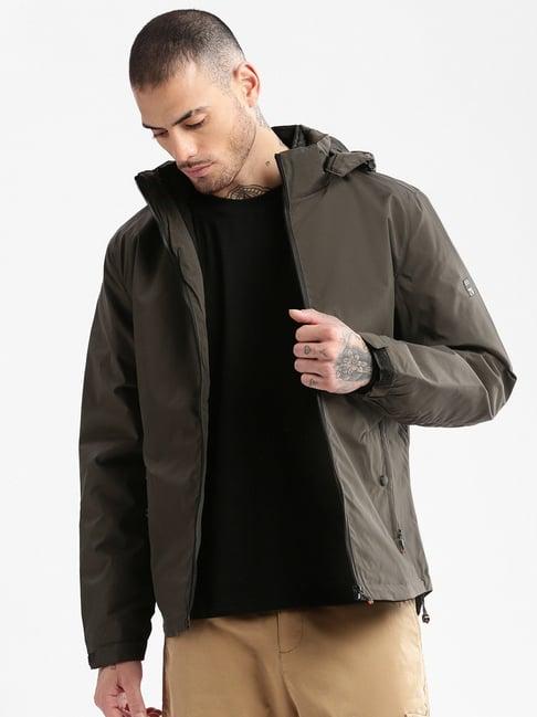 showoff olive slim fit hooded jacket